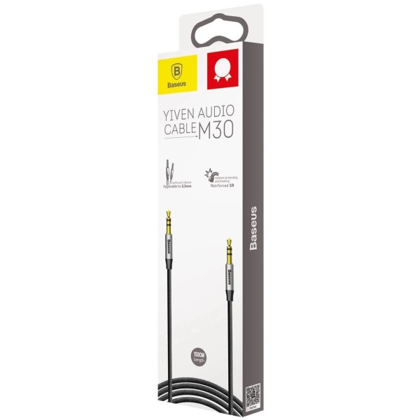 Cablu Audio AUX Stereo Baseus Yiven M30 Jack 3,5 mm - Jack 3,5 mm Mini Mufă Tată 1,5 m Argintiu-Negru CAM30-CS1